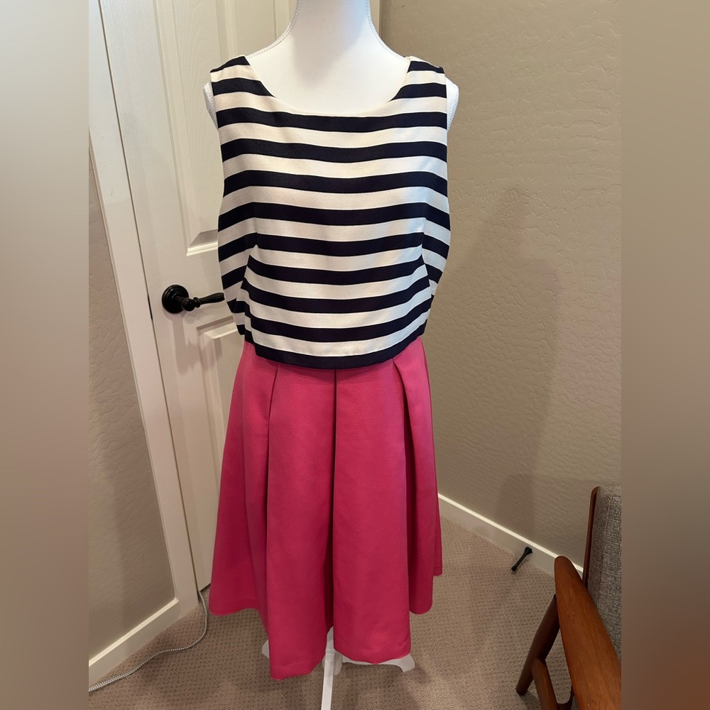 Eliza J Pink, Navy & White Sleeveless Dress, Size 12